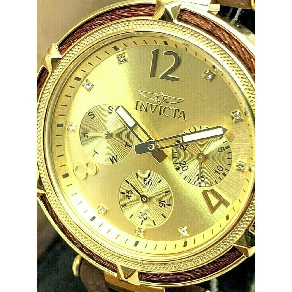 Invicta Women's Watch 29138 Bolt Gold Tone Dial Brown Rubber Strap Quartz 38mm